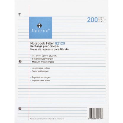 Picture of Sparco Notebook Filler Paper, Letter Size, 16 Lb, White, Ream Of 200 Sheets