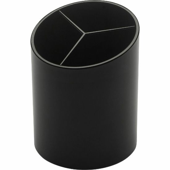 Picture of Business Source Large 3-Compartment Plastic Pencil Cup - 3in x 3in x 4.1in x - Plastic - 1 Each - Black