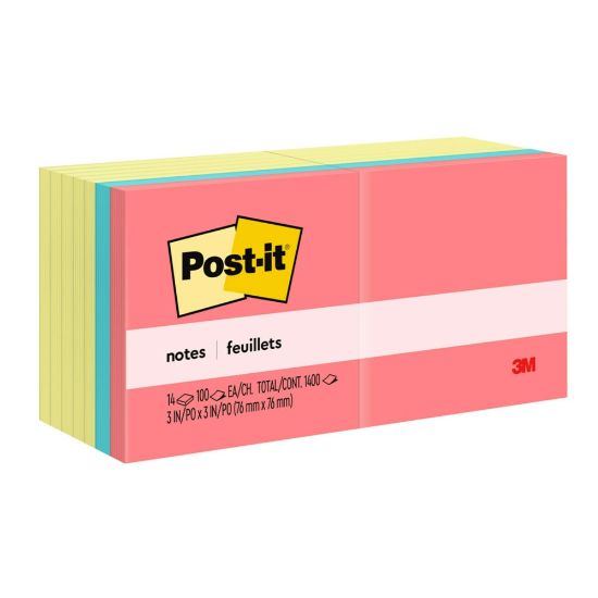 Picture of Post-it Notes Value Pack, 3 in x 3 in, 14 Pads, 100 Sheets/Pad, Clean Removal, Canary Yellow and Poptimistic Collection