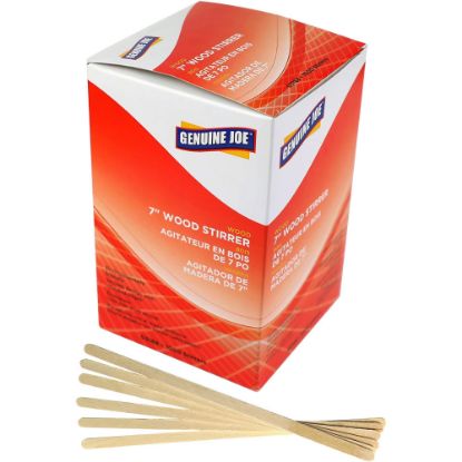 Picture of Genuine Joe Wooden Stirrers - 7in Length - Wood - 1000 / Box - Woodgrain