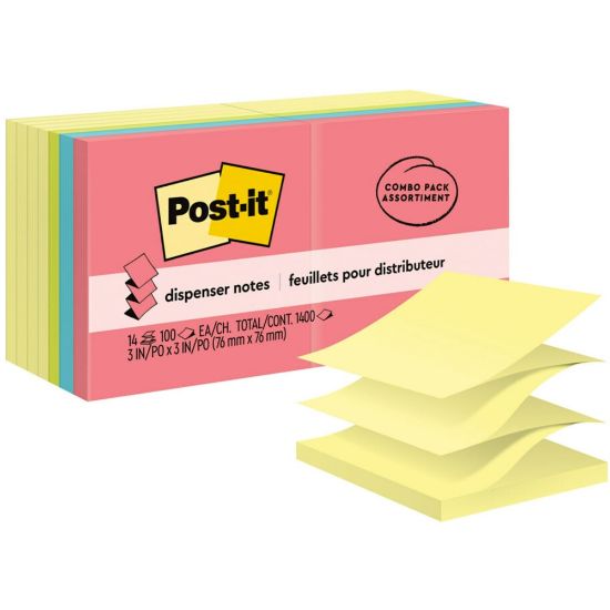 Picture of Post-it Pop Up Notes, 3 in x 3 in, 14 Pads, 100 Sheets/Pad, Clean Removal, Cape Town Collection