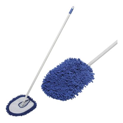 Picture of SKILCRAFT Microfiber Dust Mop with Handle - MicroFiber Head - 48in - Scratch Resistant - 6 / Box - White, Blue