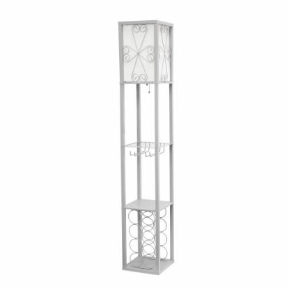 Picture of Simple Designs Floor Lamp Etagere Organizer Storage Shelf And Wine Rack, 62-3/4inH, Gray/White