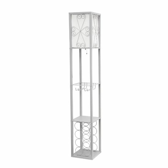 Picture of Simple Designs Floor Lamp Etagere Organizer Storage Shelf And Wine Rack, 62-3/4inH, Gray/White