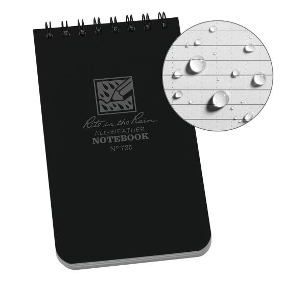 Picture of Rite in the Rain Top-Spiral Pocket Notebook, 3in x 5in, Universal Rule, 100 Pages (50 Sheets), Black