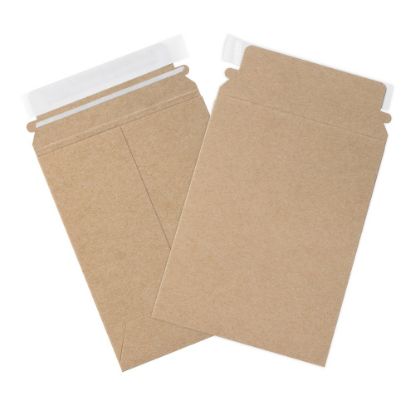 Picture of Partners Brand Self-Seal Stayflats Plus Flat Mailers, 6in x 8in, Kraft Brown, Pack of 100