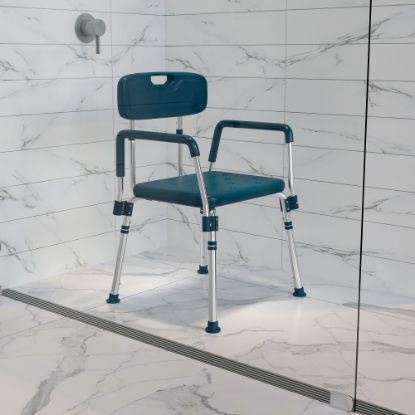 Picture of Flash Furniture Hercules Adjustable Bath And Shower Chair With Quick-Release Back And Arms, 34-3/4inH x 20-3/4inW x 19-3/4inD, Navy