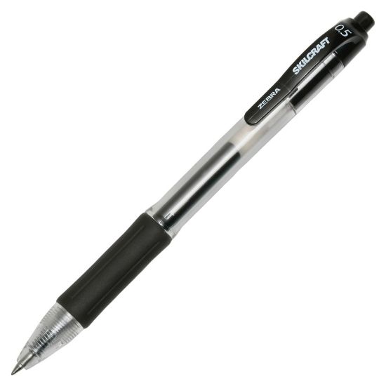 Picture of SKILCRAFT Zebra Gel-Ink Retractable Rollerball Pens, 0.5 mm, Fine Point, Black Barrel, Black Ink, Pack Of 12 (AbilityOne 7520-01-647-1706)