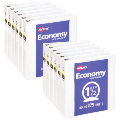 Picture of Avery Economy View 3 Ring Binder, 1-1/2in Round Rings, White, Pack Of 12