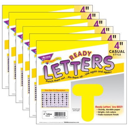 Picture of TREND Ready Letters, 4in, Casual Uppercase, Yellow, Set Of 6 Packs