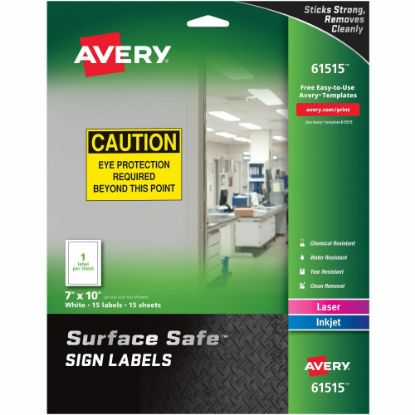 Picture of Avery Surface Safe Sign Labels, 7in x 10in, Rectangle, Pack Of 15