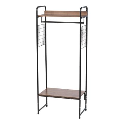 Picture of IRIS Metal Garment Rack With Wood Shelves And Side Racks, 60-7/8inH x 25-1/4inW x 15-3/16inD, Black/Dark Brown