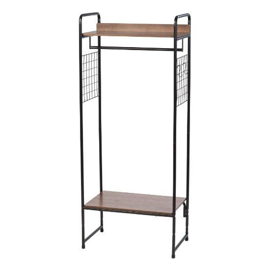 Picture of IRIS Metal Garment Rack With Wood Shelves And Side Racks, 60-7/8inH x 25-1/4inW x 15-3/16inD, Black/Dark Brown