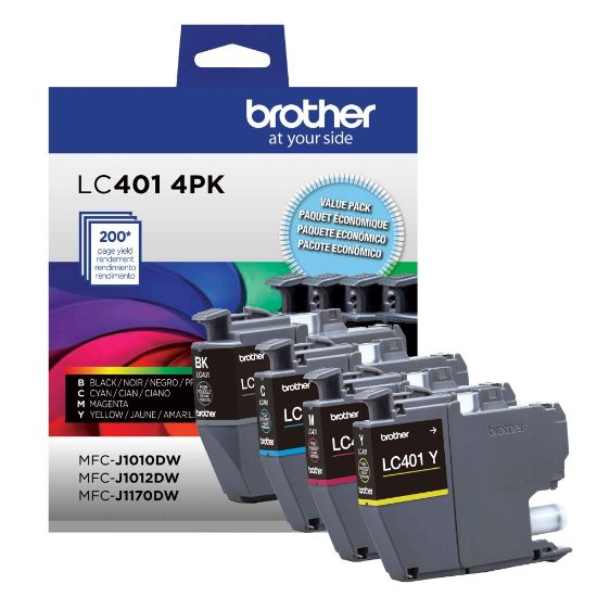 Picture of Brother LC401 Genuine Multi-Pack Ink, Black/Cyan/Magenta/Yellow, Pack Of 4 Cartridges, LC4014PKS