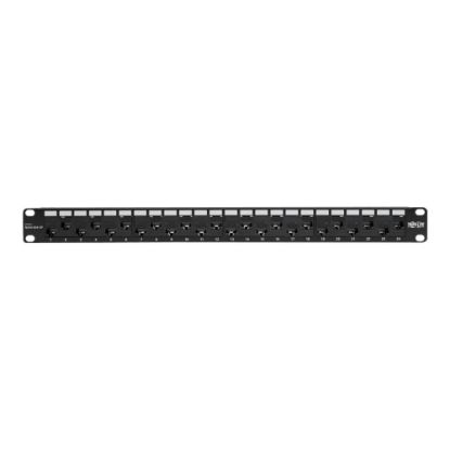 Picture of Tripp Lite 24-Port 1U Rack-Mount Cat5e/6 Offset Feed-Through Patch Panel with Cable Management Bar, RJ45 Ethernet, TAA - Patch panel - RJ-45 X 24 - black - 1U - 19in - TAA Compliant