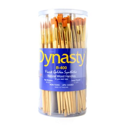 Picture of Dynasty Golden Paint Brushes B-400, Assorted Sizes, Round Bristle, Synthetic, Brown, Pack Of 144