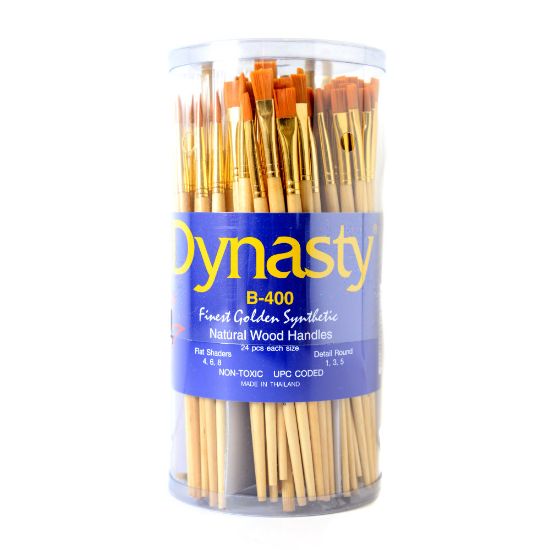 Picture of Dynasty Golden Paint Brushes B-400, Assorted Sizes, Round Bristle, Synthetic, Brown, Pack Of 144