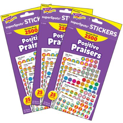 Picture of Trend SuperSpots Stickers, Positive Praisers, 2,500 Stickers Per Pack, Set Of 3 Packs