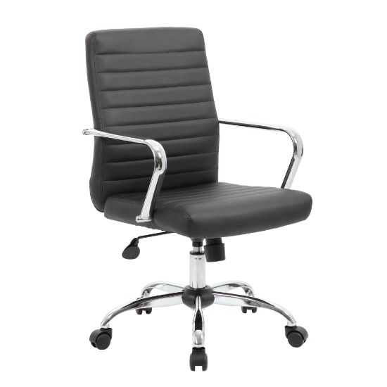 Picture of Boss Office Products Retro Caressoft Vinyl Mid-Back Task Chair, Black/Chrome