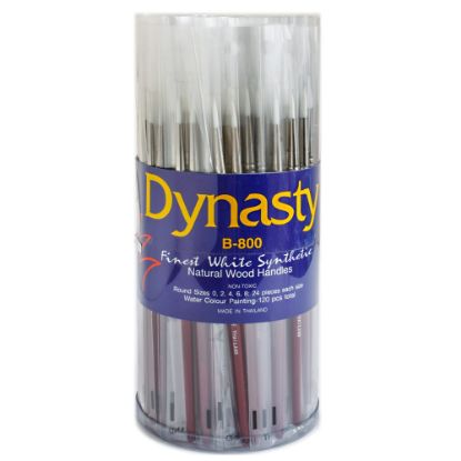 Picture of Dynasty White Paint Brushes B-800, Assorted Sizes, Round Bristle, Synthetic, Brown, Pack Of 120