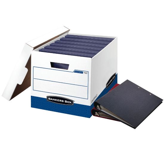 Picture of Bankers Box Binderbox Heavy-Duty Storage Boxes With Locking Lift-Off Lids And Built-In Handles, 18 1/2in x 12 1/4in x 12in, 60% Recycled, Blue/White, Case Of 12