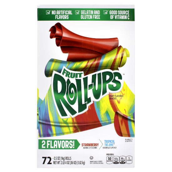 Picture of Fruit Roll-Ups Fruit Flavored Snacks, 0.5 Oz, Assorted Flavors, Box Of 72 Snacks