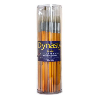 Picture of Dynasty Interlocked Paint Brushes, Round Bristle, Synthetic, Assorted Sizes, Brown, Pack Of 72