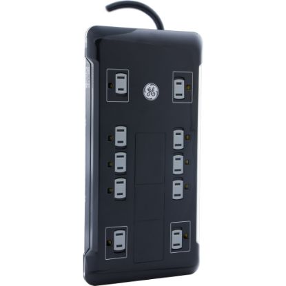 Picture of GE UltraPro 12 Outlet Surge Protector with 2 USB Tether, 8 ft Long Cord, 4320 Joules, Outlet Safety Covers, Black, 11824