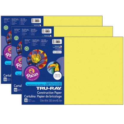 Picture of Tru-Ray Construction Paper, 12in x 18in, Lively Lemon, 50 Sheets Per Pack, Set Of 3 Packs