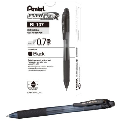 Picture of Pentel EnerGel X Retractable Liquid Gel Pens, Medium Point, 0.7 mm, 84% Recycled, Assorted Barrels, Black Ink, Box Of 12 Pens