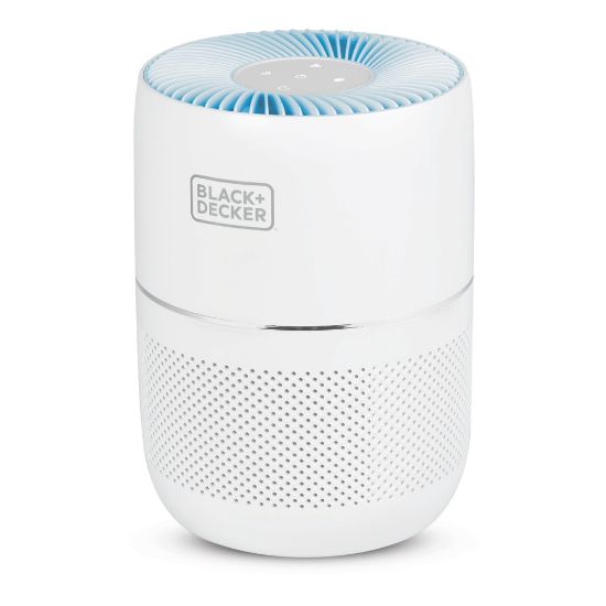 Picture of BLACK+DECKER HEPA Tabletop Air Purifier, With Light Indicator, 93 Sq Ft, 12-1/4inH x 8-15/16inW x 8-15/16inD, White