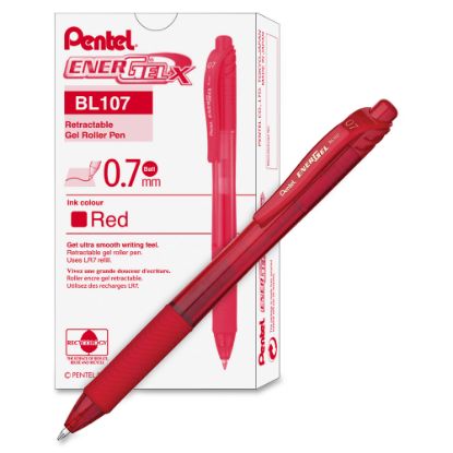 Picture of Pentel EnerGel-X Retractable Gel Pens, Medium Point, 0.7 mm, Red Barrel, Red Ink, Pack Of 12 Pens