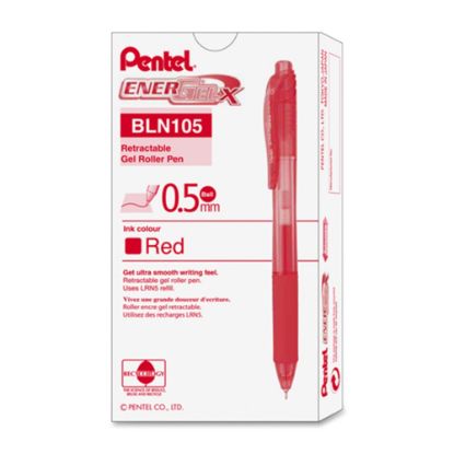 Picture of Pentel EnerGel-X Retractable Gel Pens, Fine Point, 0.5 mm, Red Barrel, Red Ink, Pack Of 12 Pens