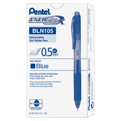 Picture of Pentel EnerGel X Retractable Liquid Gel Pens, Fine Point, 0.5 mm, Blue Barrel, Blue Ink, Pack Of 12 Pens