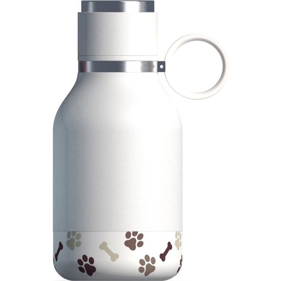 Picture of asobu 33-Ounce Dog Bowl Bottle (White) - 1.03 quart - White, Silver, Brown - Stainless Steel, Copper