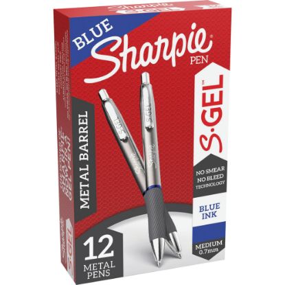 Picture of Sharpie S-Gel Pens, Medium Point, 0.7 mm, Gunmetal Barrel, Blue Ink, Pack Of 12 Pens