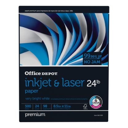 Picture of Office Depot Inkjet Or Laser Paper, White, Letter Size (8 1/2in x 11in), Ream Of 500 Sheets, 24 Lb, 98 Brightness