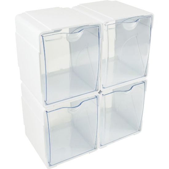 Picture of Deflecto Interlocking Tilt Bins, Medium Size, Clear/White, Pack Of 4