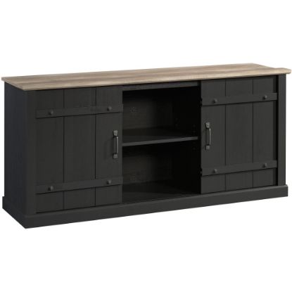 Picture of Sauder Select Farmhouse Entertainment Credenza With Sliding Doors For 70in TVs, Raven Oak/Lintel Oak