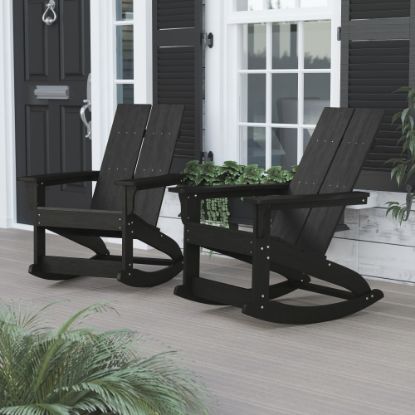 Picture of Flash Furniture Finn Modern Commercial Grade All-Weather 2-Slat Poly Resin Rocking Adirondack Chairs, Black, Set Of 2 Chairs