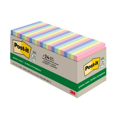 Picture of Post-it Greener Notes, 3 in x 3 in, 24 Pads, 75 Sheets/Pad, Clean Removal, Back to School Supplies for Students, Sticky Notes for Textbooks and Notebooks, Sweet Sprinkles Collection