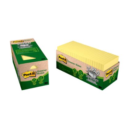 Picture of Post-it Greener Notes, 3 in x 3 in, 24 Pads, 75 Sheets/Pad, Clean Removal, Canary Yellow