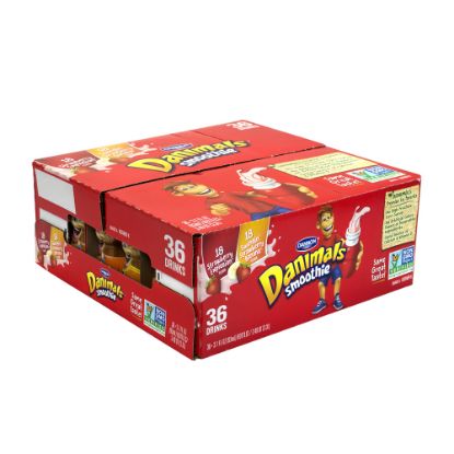 Picture of Dannon Danimals Strawberry Explosion & Swingin Strawberry Banana Smoothies, 3 Oz, Pack Of 36 Smoothies