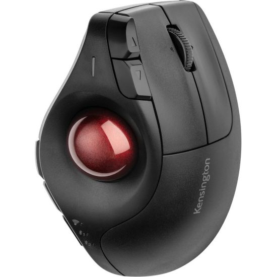 Picture of Kensington Pro Fit Ergo Vertical Wireless Trackball - Optical - Wireless - Bluetooth/Radio Frequency - 2.40 GHz - USB Type A - 1500 dpi - Scroll Wheel - 10 Button(s) - Right-handed