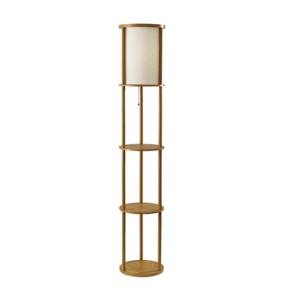 Picture of Adesso Stewart Round 2-Shelf Floor Lamp, 62-1/2inH, Off-White Shade/Natural Base