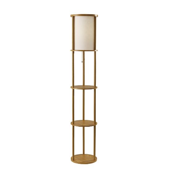 Picture of Adesso Stewart Round 2-Shelf Floor Lamp, 62-1/2inH, Off-White Shade/Natural Base