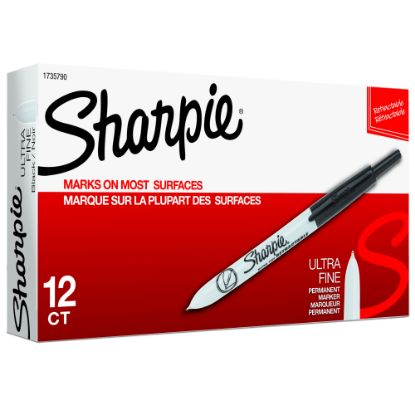 Picture of Sharpie Retractable Permanent Markers, Ultra-Fine Point, Black, Pack Of 12