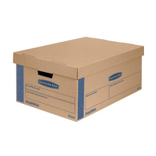 Picture of Bankers Box SmoothMove Prime Lift-Off Lid Moving Boxes, Large, 24in x 15in x 10in, Kraft/Blue, Pack Of 8