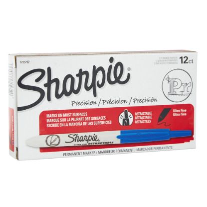 Picture of Sharpie Retractable Permanent Markers, Ultra-Fine Point, Blue, Pack Of 12