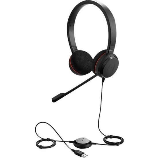 Picture of Jabra EVOLVE 20 Headset - Stereo - USB Type C - Wired - 32 Ohm - 150 Hz - 7 kHz - Over-the-head - Binaural - Supra-aural - 3.12 ft Cable - Noise Cancelling Microphone - Black